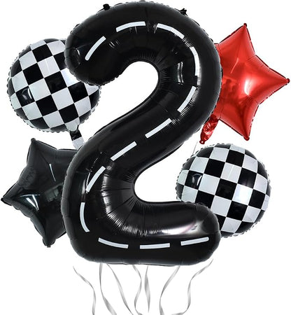 TONIFUL 40 Inch Race Car 2nd Birthday Racetrack Number 2 Black Wheel Tire Black by TONIFUL