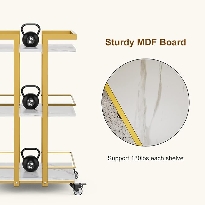 Paddie Esthetician Cart with Wheels, Salon Lash Spa Rolling Trolley Cart, White & Gold