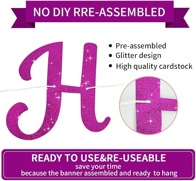 BEISHIDA Glitter Purple Happy Birthday Banner Party Decoration NO DIY, 10Ft | - Image 2
