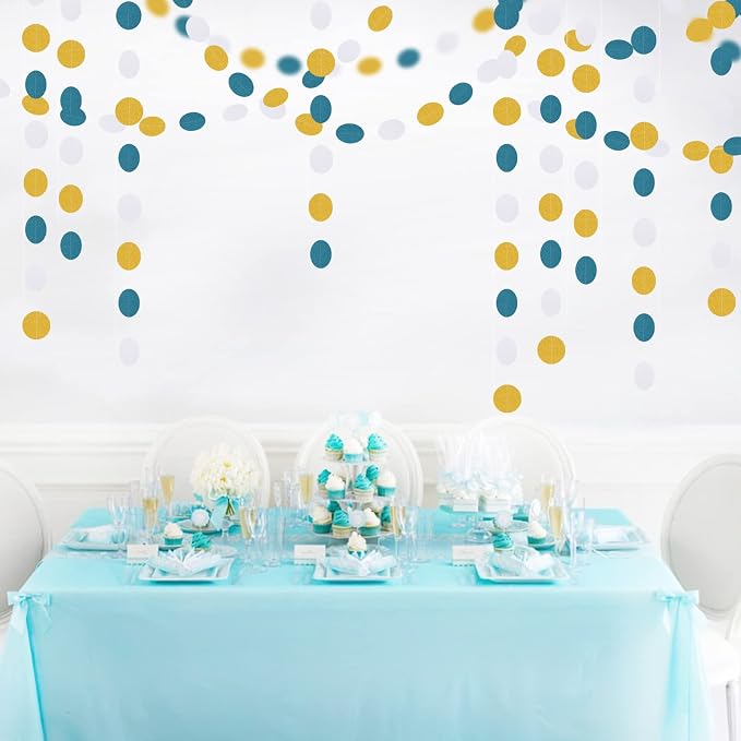 Teal-Turquoise White-Gold Party-Decorations Garland Streamers - 52Ft Woman Girl - Image 5