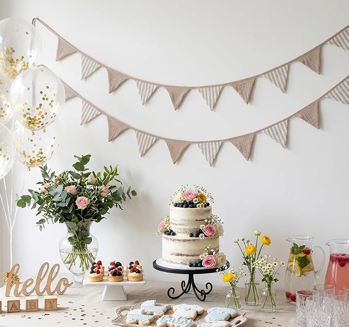 2Pcs Triangle Bunting Flag No-DIY Cotton Fabric Garland Reusable Party Banner - Image 2