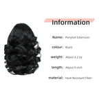 Ponytail Extension, Clip on Ponytails for Women, 9" Claw Clip in Short Curly Wavy Pony Hair Extension for Women - Black