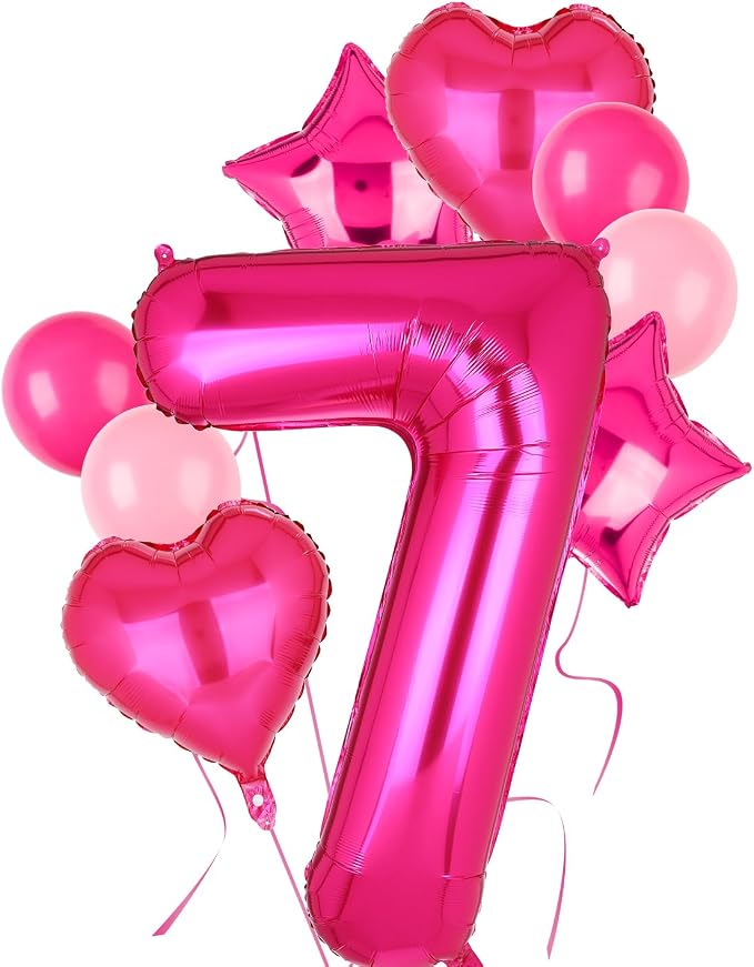 40 Inch Number Balloons Hot Pink 7 Cowgirl Pink 7th Birthday Decor 9 Pcs | by GGDE