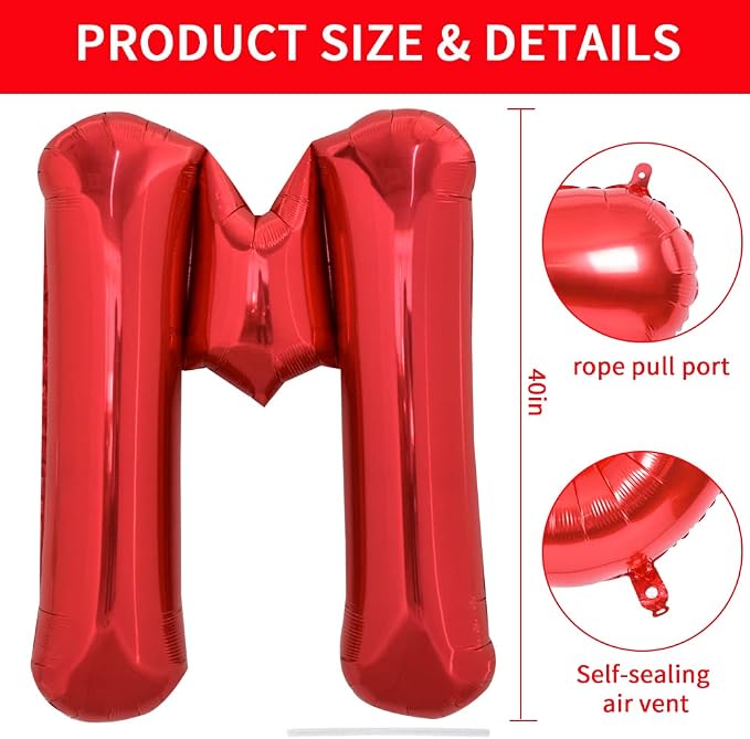 TONIFUL 40 Inch Large Bright Red Letter Balloons A-Z, Giant Jumbo Helium Foil - Image 2