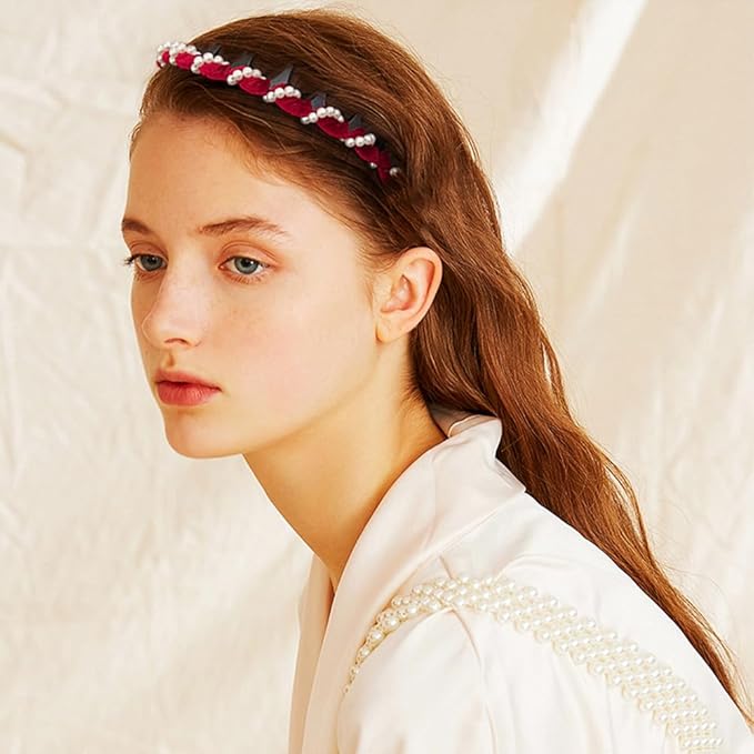 Vintage High Cranium Artificial Pearl Hairband, New Elegant Braided Pearls Headbands with Teeth for Women, Anti-slip Decorative Hair Bands Fashion Hair Accessories Gifts (3Pcs, One Size)