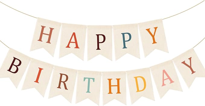 Doumeny Happy Birthday Burlap Banner Boho Birthday Garland Bunting Bohemian by Doumeny