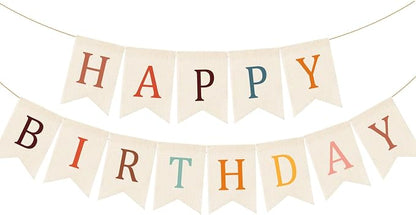 Doumeny Happy Birthday Burlap Banner Boho Birthday Garland Bunting Bohemian by Doumeny