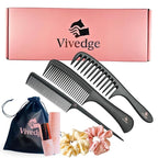 VIVEDGE| Carbon Comb Set for Curly Hair Gift set| Anti Static Frizz-free Detangling Wide Tooth Parting Combs with Premium Hair Acccessories for Styling | Gift for loved ones(Pink-Light Yellow)