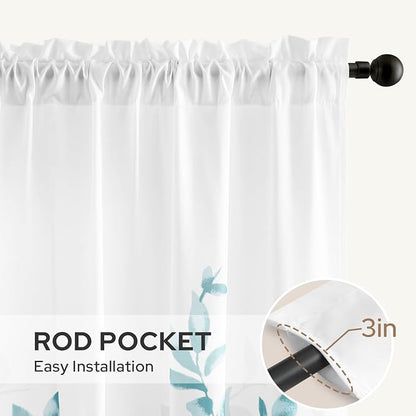 HOMEIDEAS Non-See-Through Teal and White Privacy Sheer Curtains 52 X 96 Inch - Image 6