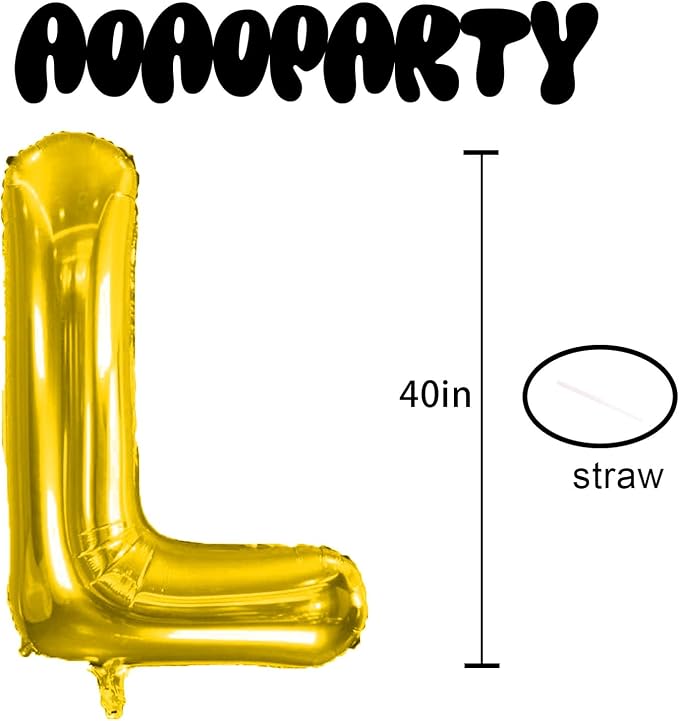 Letter Balloons Gold 40 Inch L Large Giant Big Foil Mylar Balloon | - Image 3
