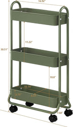 SunnyPoint Slim Rolling Storage Cart, 3 Tier Bathroom Storage Organizer Bathroom, Laundry Utility Cart (Army)