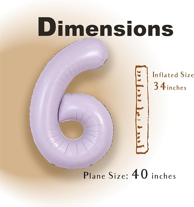SUWEN 40 Inch Light Purple Lavender Big 6 Balloon Number Foil Helium 0-9 | 6th - Image 2