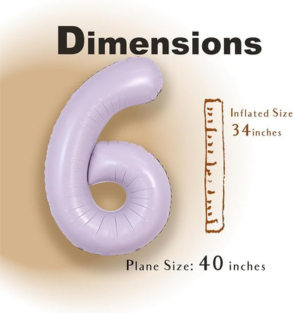 SUWEN 40 Inch Light Purple Lavender Big 6 Balloon Number Foil Helium 0-9 | 6th - Image 2