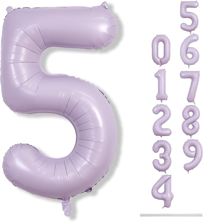 Pastel Purple 5 Balloons, 40 Inch Giant Dusty Light Purple Mylar Foil Number by Lingqiang
