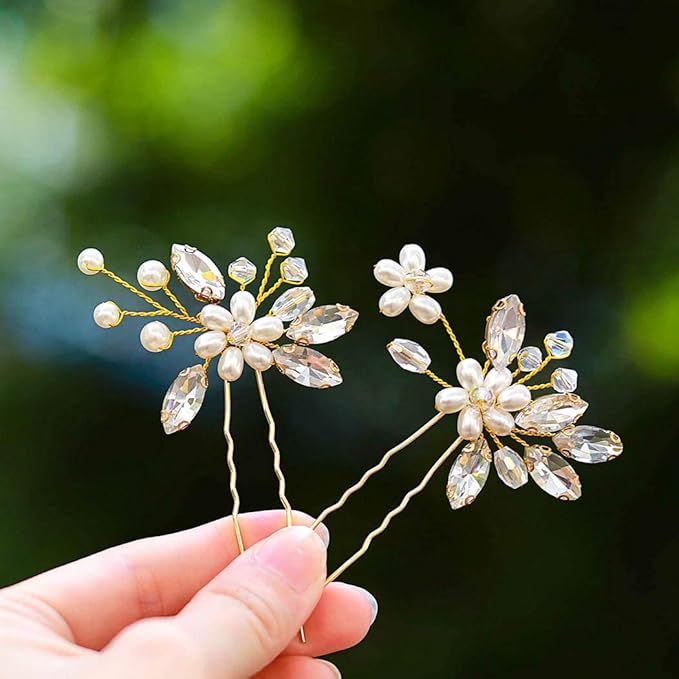 JAKAWIN Pearl Bride Wedding Hair Pins Bridal Hair Piece Accessories Decorative Hair Clips for Women HP065 (Gold)