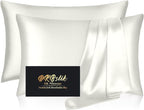 Silk Pillowcase 2 Pack, Mulberry Silk Pillow Cases Queen Size Set of 2, Anti Acne Silk Pillowcase for Hair and Skin, Natural Silk Satin Pillowcases Gifts for Women Men 2 Pack with Zipper, Ivory