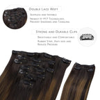 WENNALIFE Clip in Hair Extensions, 150g 20 Inch 9pcs Balayage Dark Brown to Chestnut Brown Remy Hair Thicker Double Weft Extensiones De Cabello Humano Con Clip Ins Straight Full Volume