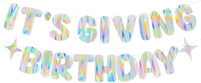 Iridescent It's Giving Birthday Banner, Pre-Strung Fun Birthday Decorations by Unknown