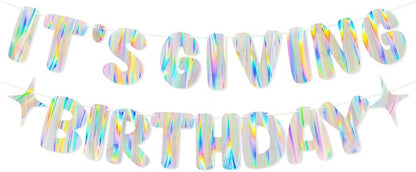 Iridescent It's Giving Birthday Banner, Pre-Strung Fun Birthday Decorations by Unknown