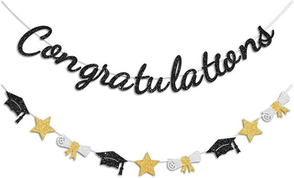 Congratulations Banner Black and Gold Graduation Decorations Class of 2026 by Vofrise