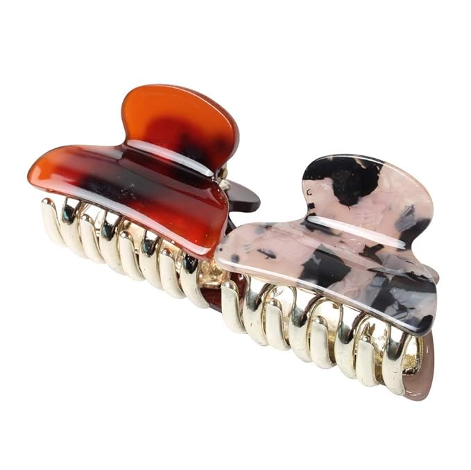 1.57 inch Floral Printed Small Acrylic Hair Claw Clips for Girls and Women,Plastic No-Slip Grip Jaw Hair Clip Hair Jaw Clamp,Pack of 12 (Color C)