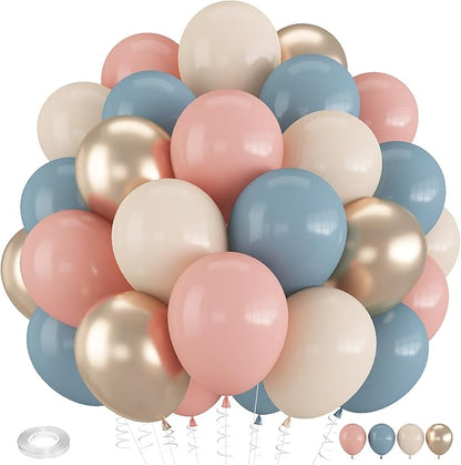 Gender Reveal Balloons, 12 Inch Dusty Pink Blue White Sand and Gold Balloons by Froova