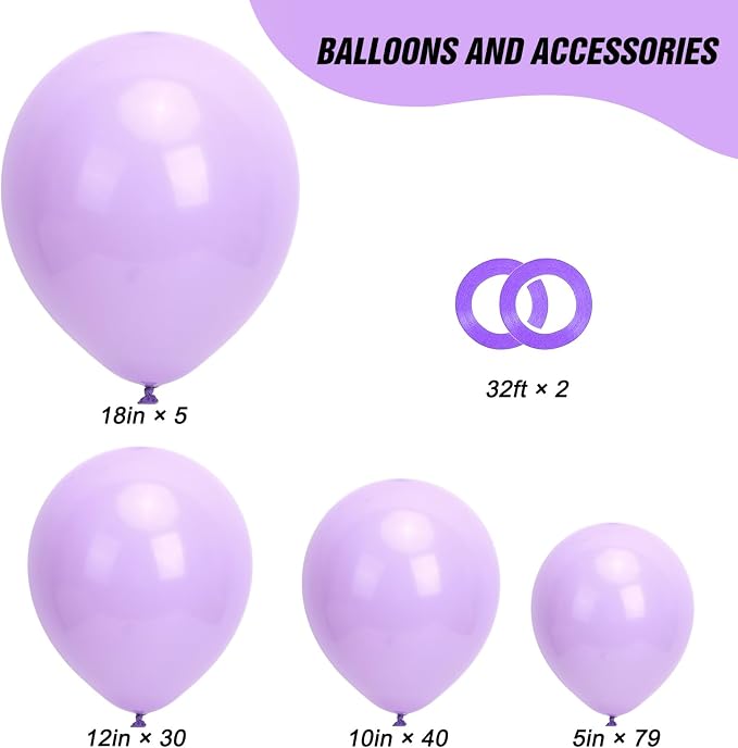 RUBFAC Pastel Purple Balloons Different Sizes Lavender Balloon 154pcs | Purple - Image 2