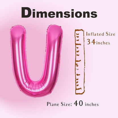 SUWEN 40 Inch Hot Pink Large U Letter Balloons Big Foil Helium Letter A-Z | - Image 4