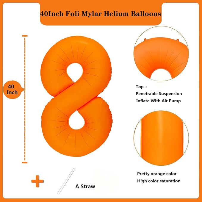 Fluorescent Orange Number Balloon 40 inch Giant Foil Helium Balloons Orange - Image 2