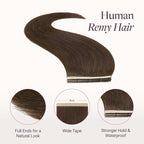 GOO GOO Tape in Hair Extensions Human Hair, 4A Chocolate Brown, 4cm Wide Tape, 18inch 20pcs 80g, Real Human Hair, Seamless Tape in, Instant Length&Volume