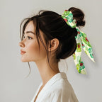 Ladybug Green Leaf Satin Hair Ties for Thin Hair Rainbow Pot of God Ribbon Hair Elastics for Girls 2 Piece St Patricks Day Scarf Scrunchies