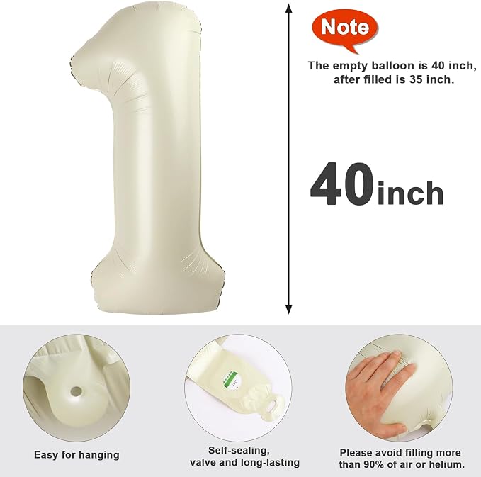 1 Balloon Number 40 Inch Cream Balloons - Image 6
