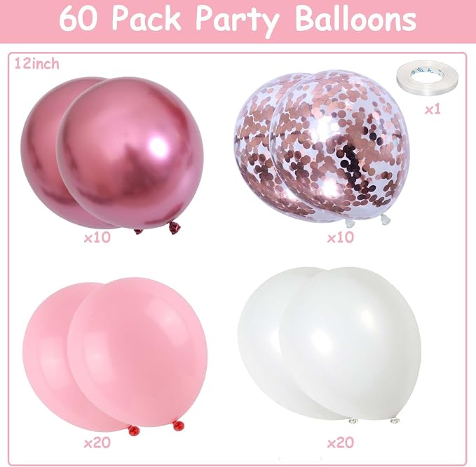 60PCS Pink and White Balloons, 12Inch Baby Light Pink White Party Balloon Set - Image 2