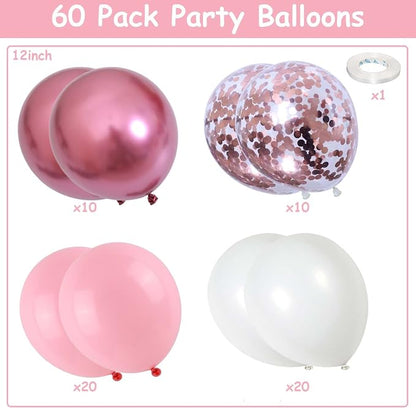 60PCS Pink and White Balloons, 12Inch Baby Light Pink White Party Balloon Set - Image 2