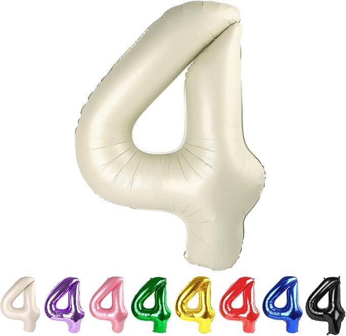 4 Balloon Numbers Party Decorations, 40In Cream Balloons by Mluchee