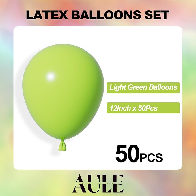 AULE 50Pcs Latex 12 Inch Lime Green Balloons | Happy Birthday Fruit Theme - Image 2