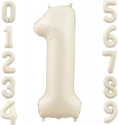 Cream 1 Balloon Number 40 Inch Cream White Number 1 Balloon Helium Mylar 1 by BBPOOL