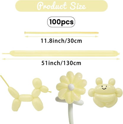 100Pcs Pastel Yellow 260 Balloons, Long Balloon - Image 2