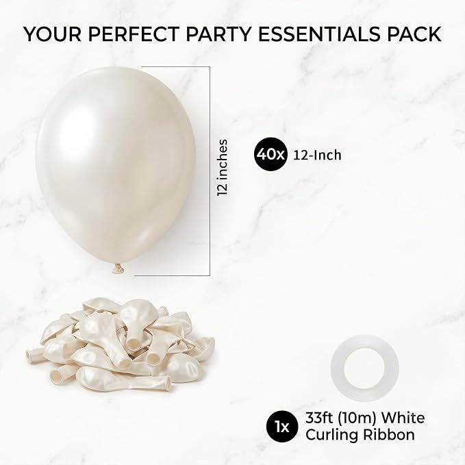 40pcs Pearl White Balloons 12 Inch, Premium Pearl Latex Balloon Kit - Image 2