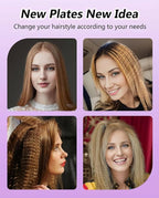 DSHOW 4 in 1 Hair Crimper Hair Waver Hair Straightener Curling Iron with 4 Interchangeable Titanium Ceramic Flat Crimping Irons Plates (Purple) (Blush)
