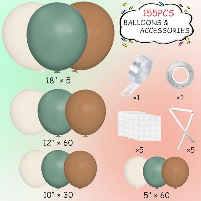 MEBAY Sage Green Brown White Garland Arch Kit - Image 2