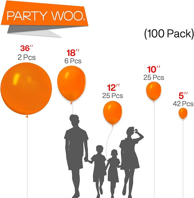 PartyWoo Orange Balloons 100pcs Matte Orange Color 36 18 12 10 5 Inch | Balloons - Image 3