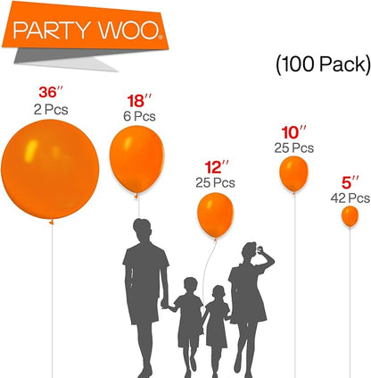 PartyWoo Orange Balloons 100pcs Matte Orange Color 36 18 12 10 5 Inch | Balloons - Image 3