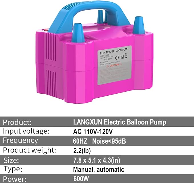 LANGXUN Portable High Power Electric Balloon Pump, Two Nozzle 110V 600W Air - Image 2