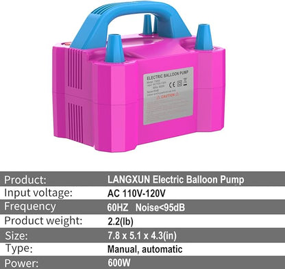 LANGXUN Portable High Power Electric Balloon Pump, Two Nozzle 110V 600W Air - Image 2