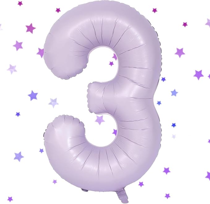 40 Inch Purple Number Balloons Light Purple 3 Balloon Matte purple Birthday by Yeodong