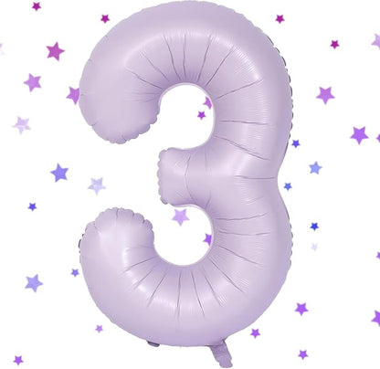 40 Inch Purple Number Balloons Light Purple 3 Balloon Matte purple Birthday by Yeodong