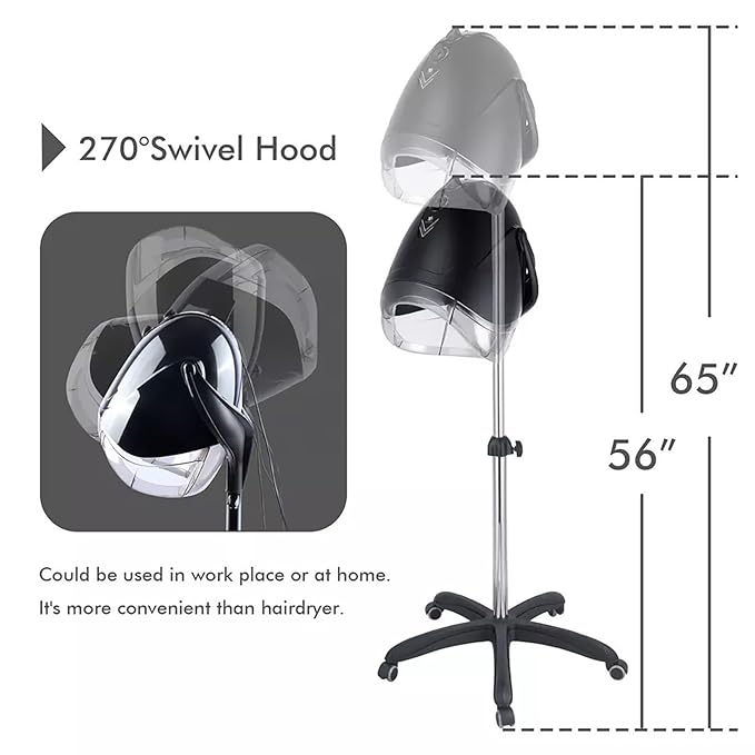 White,A,Wall Mounted Hair Dryer,Fast Hair Drying Low Noise,Timer 0-60 Min,Steamer Hat Deep Conditioning Heat Steaming Salon Equipment Hooded Machine Used in Hair Processor