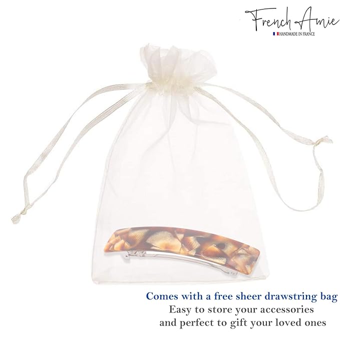 French Amie Oblong Handmade 3.5" Celluloid Automatic Hair Clip Barrette French Hair Clip for Girls Strong Hold Hair Clips for Women No Slip Durable Paris Hair Accessories, Made in France (Caramel)
