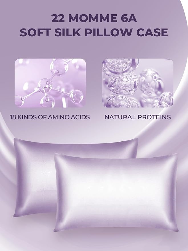 Mulberry Silk Pillowcase for Hair and Skin, SGMSILK 22 Momme Natural Silk Pillow Cases with Zipper, 6A Soft and Smooth Single Sided Pure Silk Pillow Cover (Light Purple, King 20"x36")